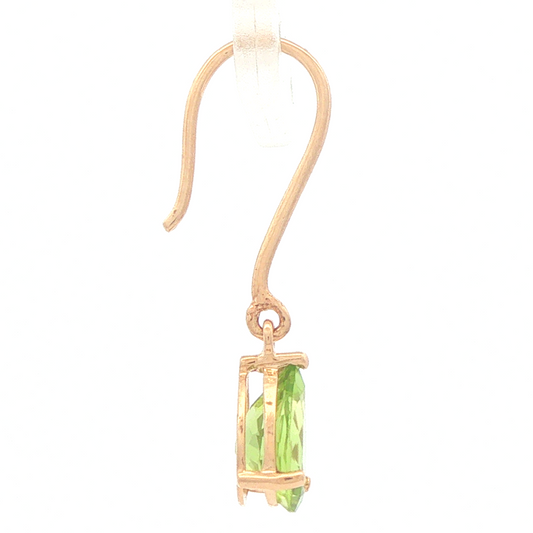 Yellow Gold Peridot Teardrop Dangle Earrings