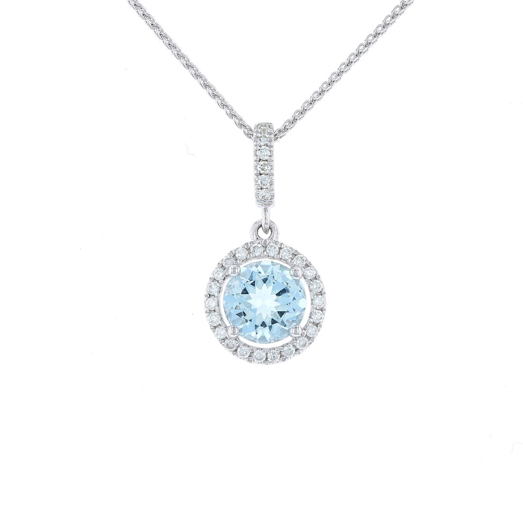 Aquamarine & Diamond Round Halo Pendant