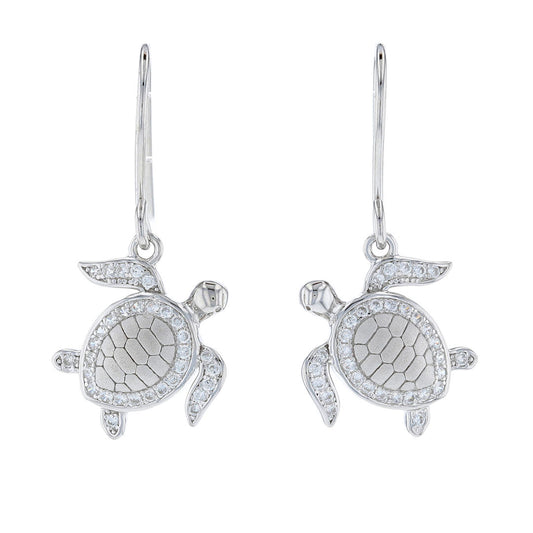 Silver Turtle CZ Dangle Earrings