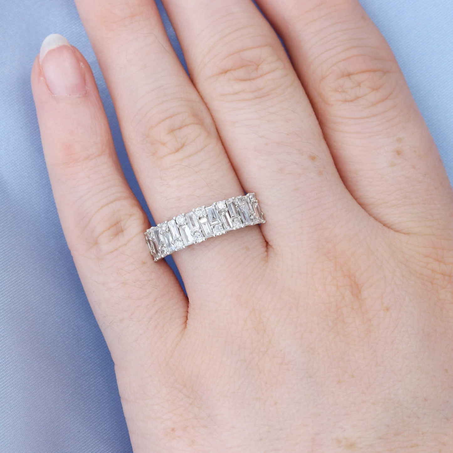 Stacked Baguette & Round Diamond Band