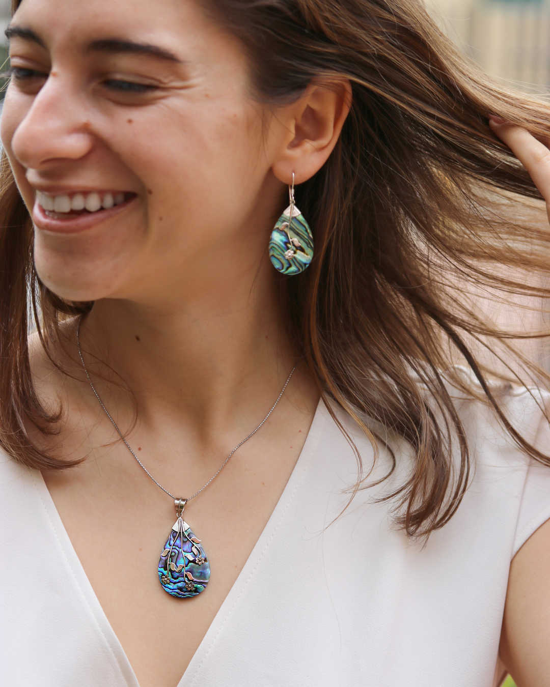 Abalone Flower Dangle Earrings