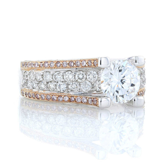 Pink & White Diamond Multi-Row Engagement Ring