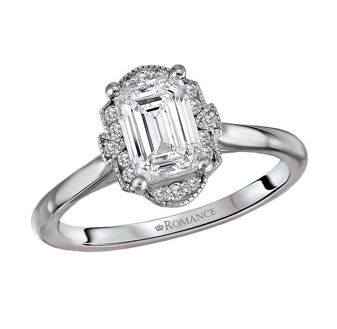 Vintage Emerald Cut Halo Diamond Engagement Ring