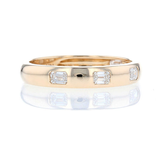Wide Flush Set Emerald Cut Diamond Band