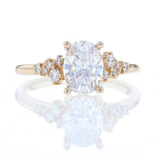 Asymmetric Milgrain Oval Engagement Ring
