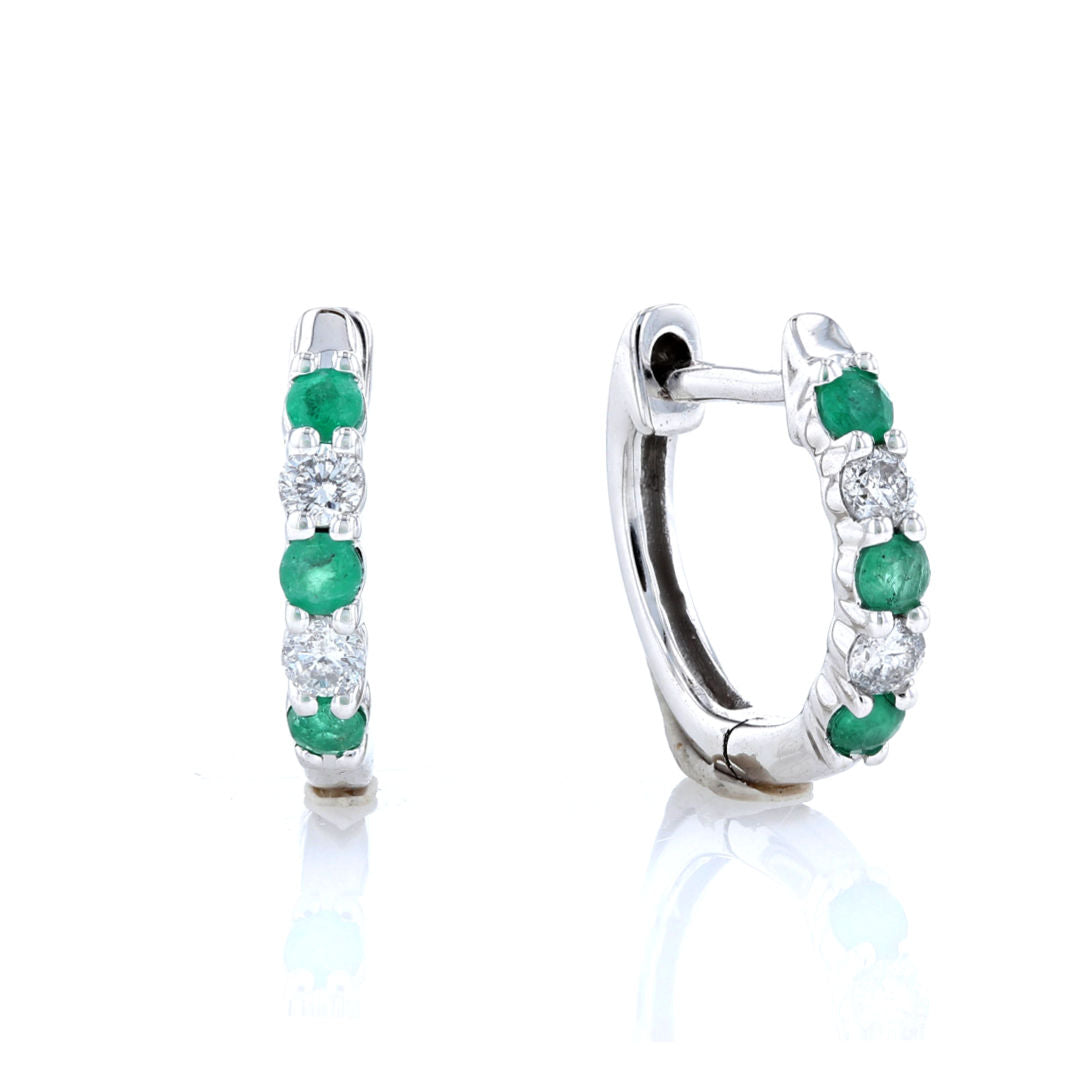 Emerald & Diamond Huggie Earrings