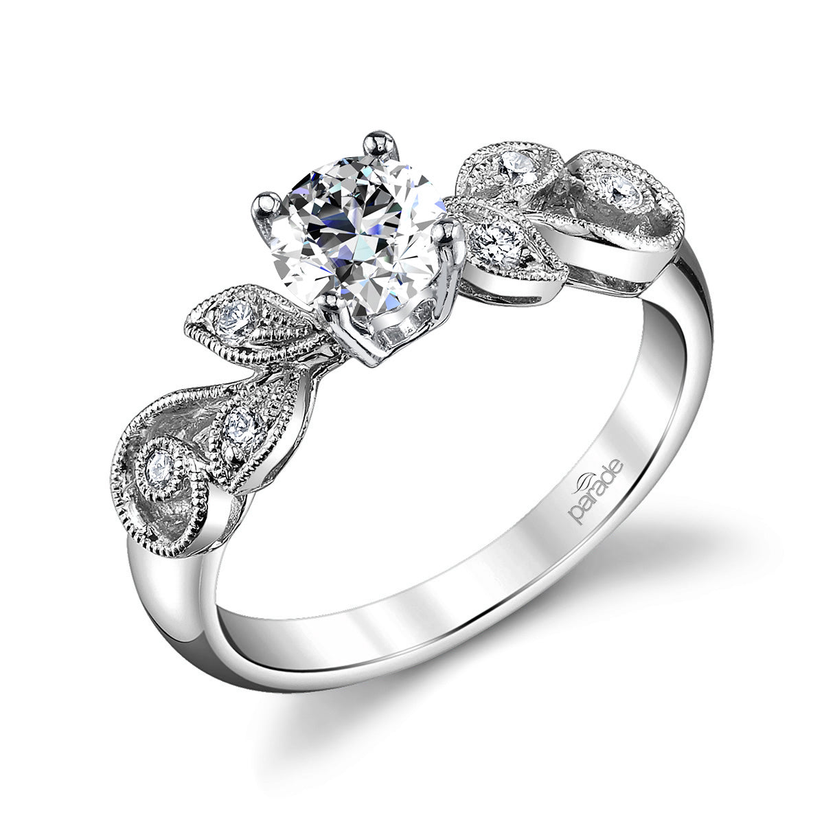 Milgrain Leaf Diamond Engagement Ring