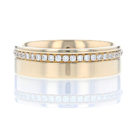 Wide Yellow Gold Offset Diamond Stripe Band