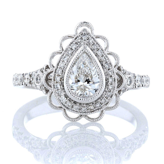 Scallop Halo Pear Diamond Engagement Ring