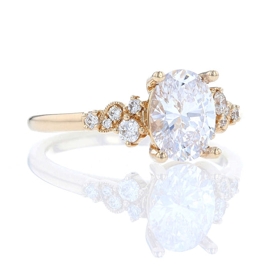 Asymmetric Milgrain Oval Engagement Ring