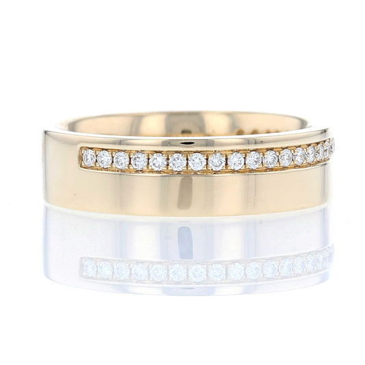 Wide Yellow Gold Offset Diamond Stripe Band