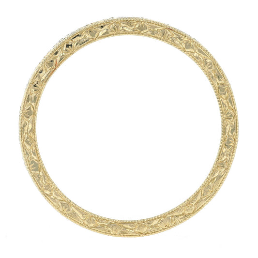 Yellow Gold Hand Engraved Quilted Flower Band