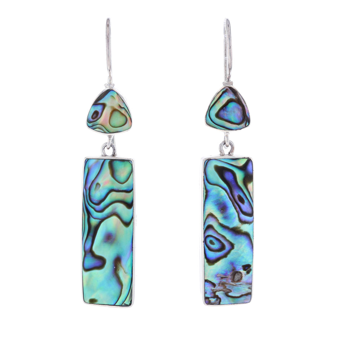 Silver Abalone Dangle Rectangle Earrings
