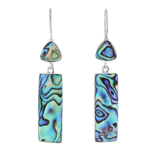 Silver Abalone Dangle Rectangle Earrings