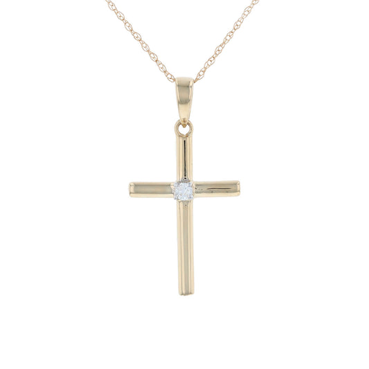 Yellow Gold Single Diamond Cross Pendant