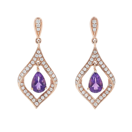 Amethyst & Diamond Kite Shape Earrings