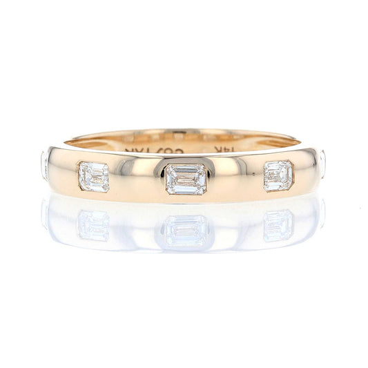 Wide Flush Set Emerald Cut Diamond Band