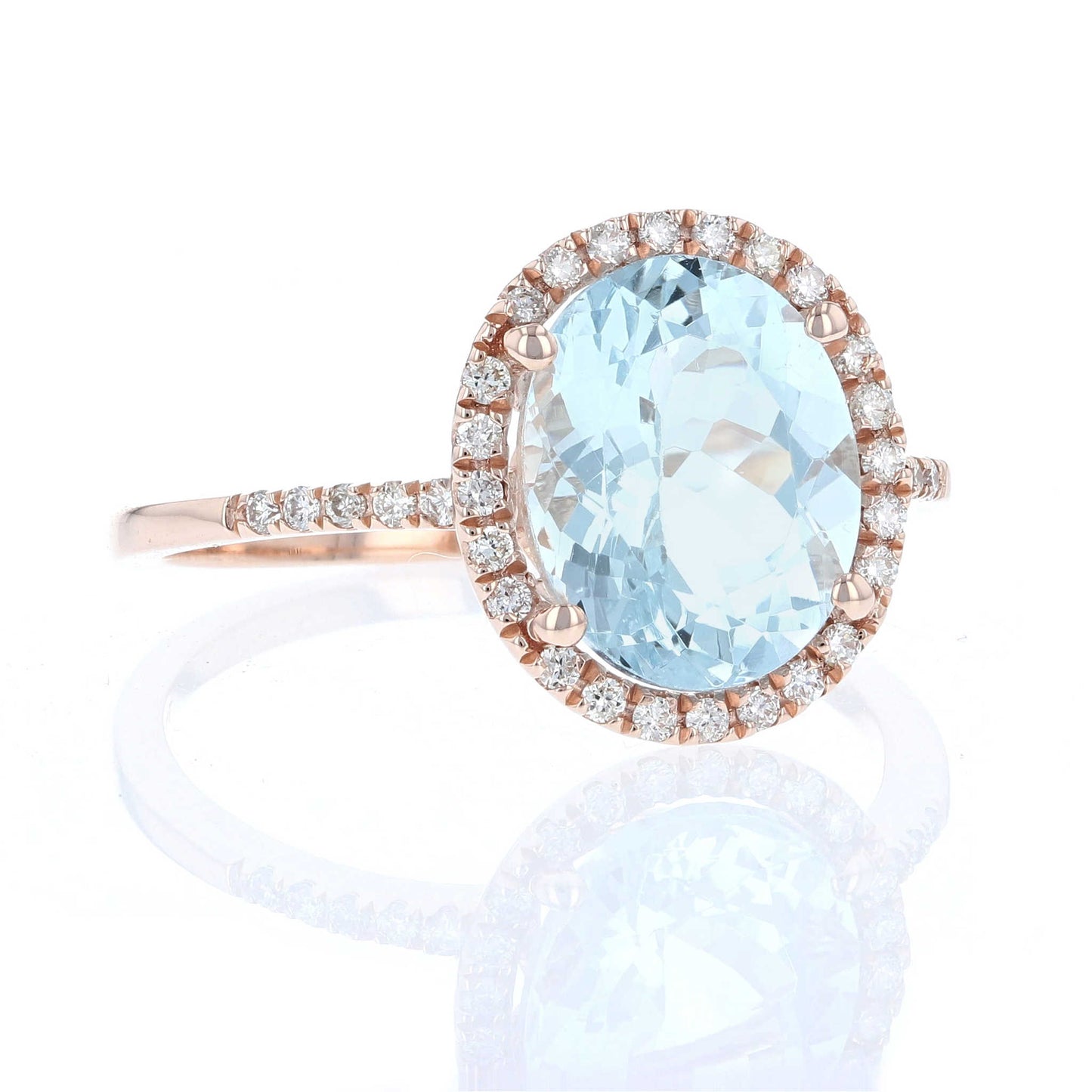 Aquamarine & Diamond Oval Halo Ring