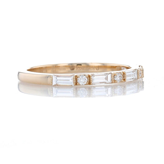 Round & Baguette Yellow Gold Diamond Band
