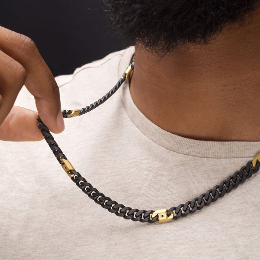 Black & Gold Steel Black Sapphire 22" Cuban Chain