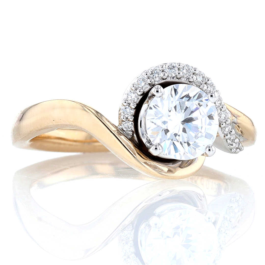 Swish Bypass Diamond Halo Engagement Ring