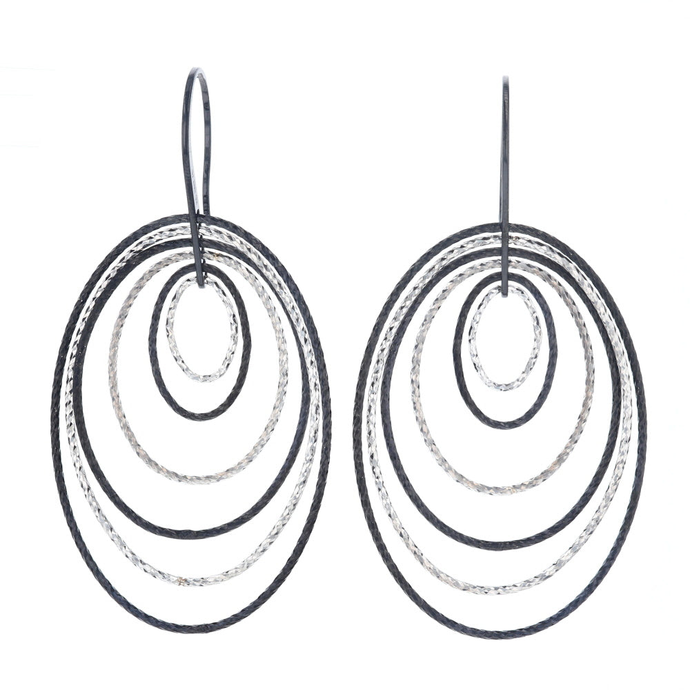 Black & Silver 3D Motion Dangle Earrings