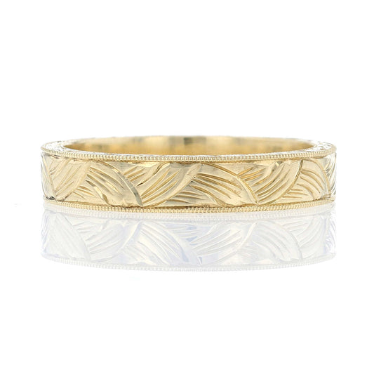 Yellow Gold Hand Engraved Leaf Band