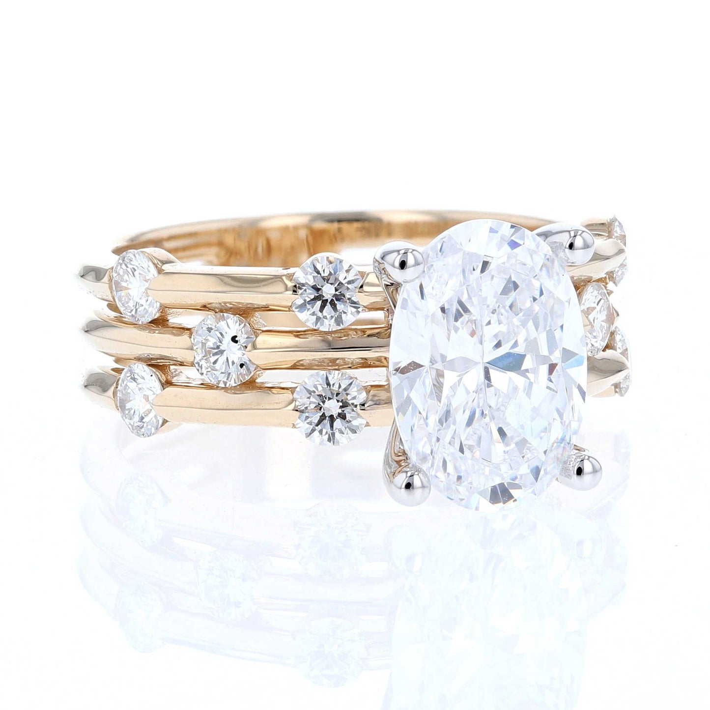 3 Row Oval Diamond Engagement Ring