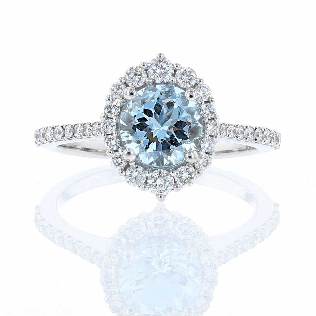 Aquamarine & Diamond Graduated Halo Ring
