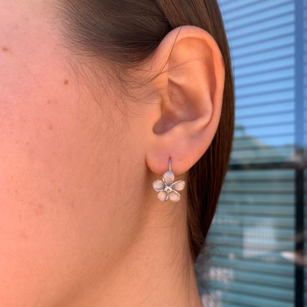 White Sapphire Plumeria Earrings