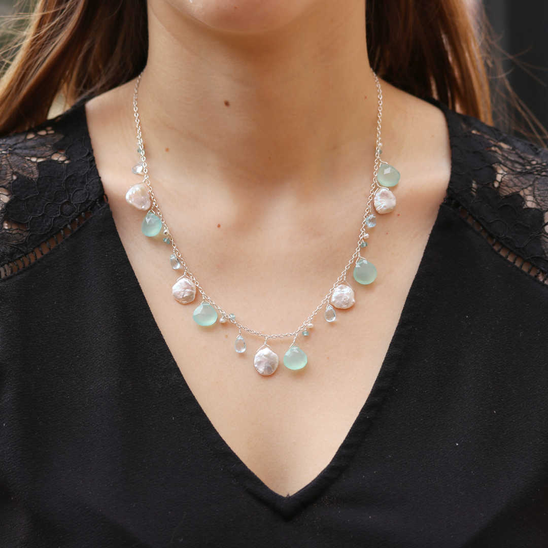 Keshi Pearl & Briolette Chalcedony Necklace
