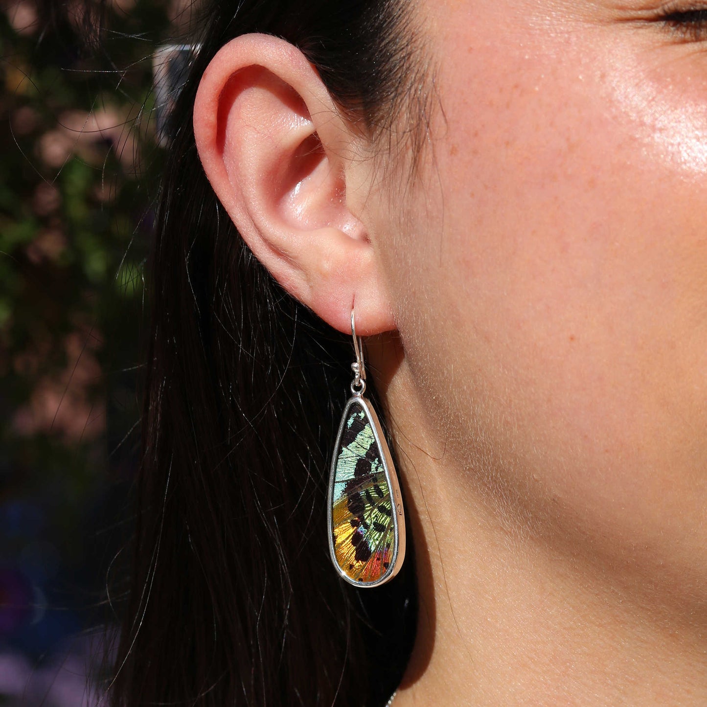 Sunset Moth Butterfly Wing Long Drop Earrings