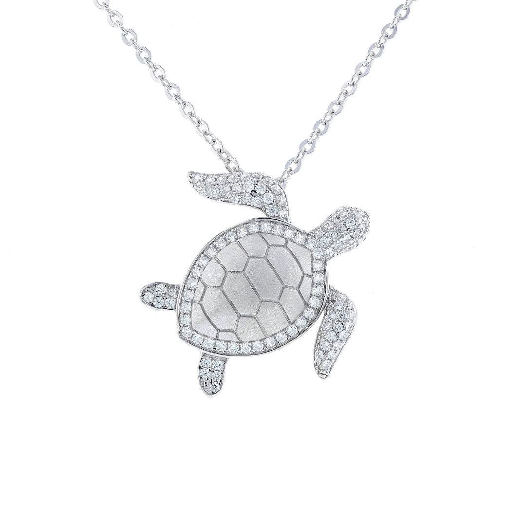 Silver Cubic Zirconia Sea Turtle Necklace