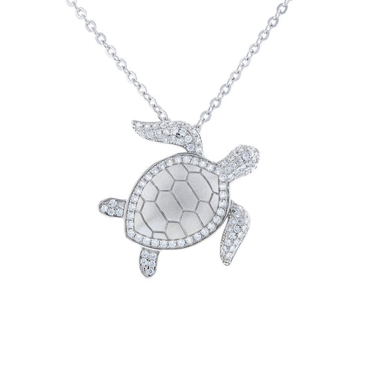 Silver Cubic Zirconia Sea Turtle Necklace