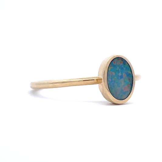 Yellow Gold Oval Australian Opal Ring
