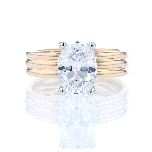 Wide Grooved Solitaire Oval Engagement Ring