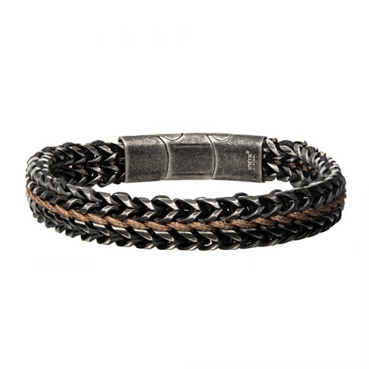 Rugged Steel Brown Cord Foxtail Bracelet