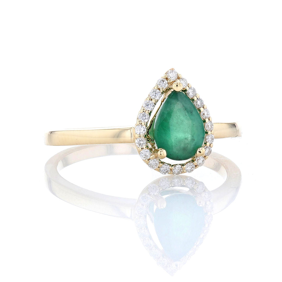 Emerald & Diamond Pear Halo Ring