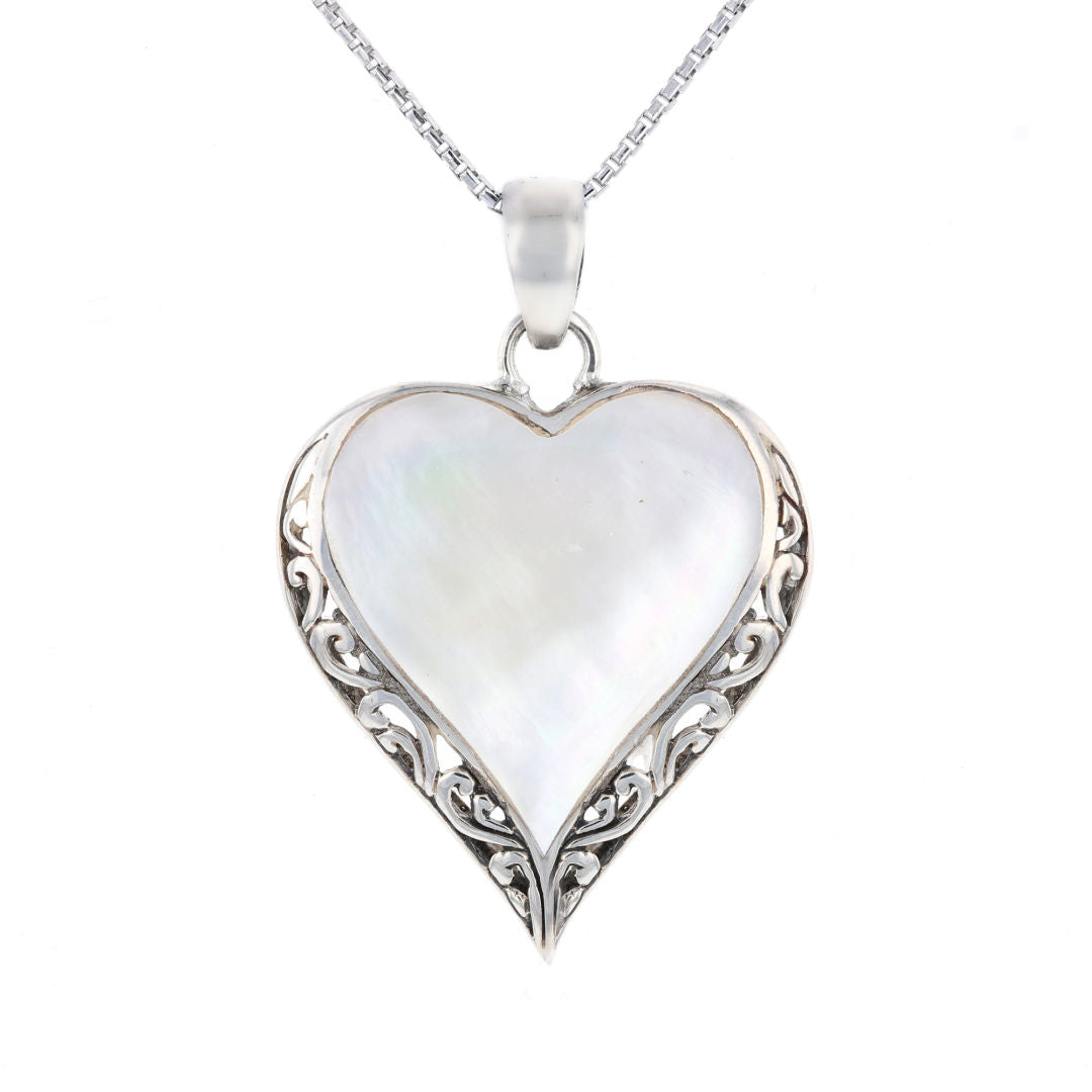 Silver Mother of Pearl Heart Necklace