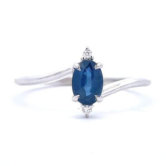 White Gold Oval Sapphire Bypass Ring