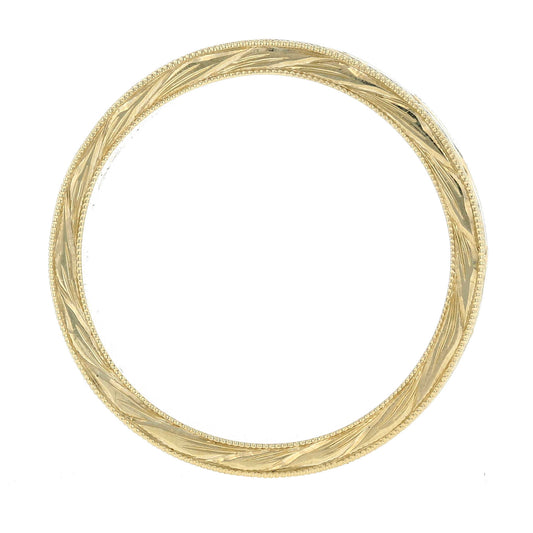 Yellow Gold Hand Engraved Wheat Band