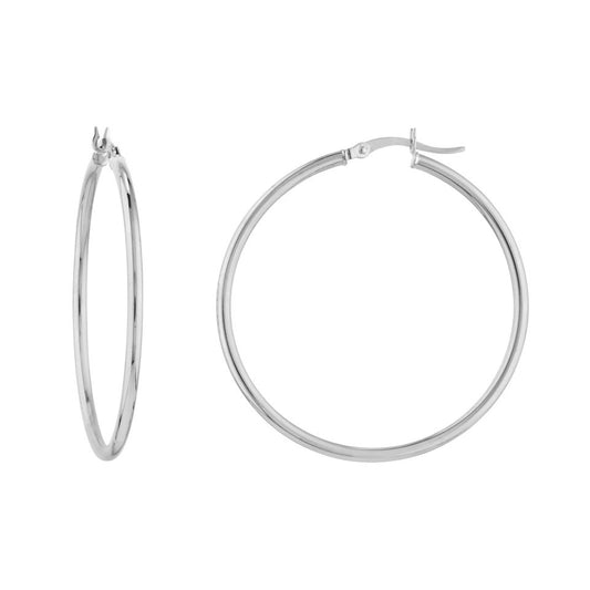 White Gold Large 40 mm Hoop Earrings