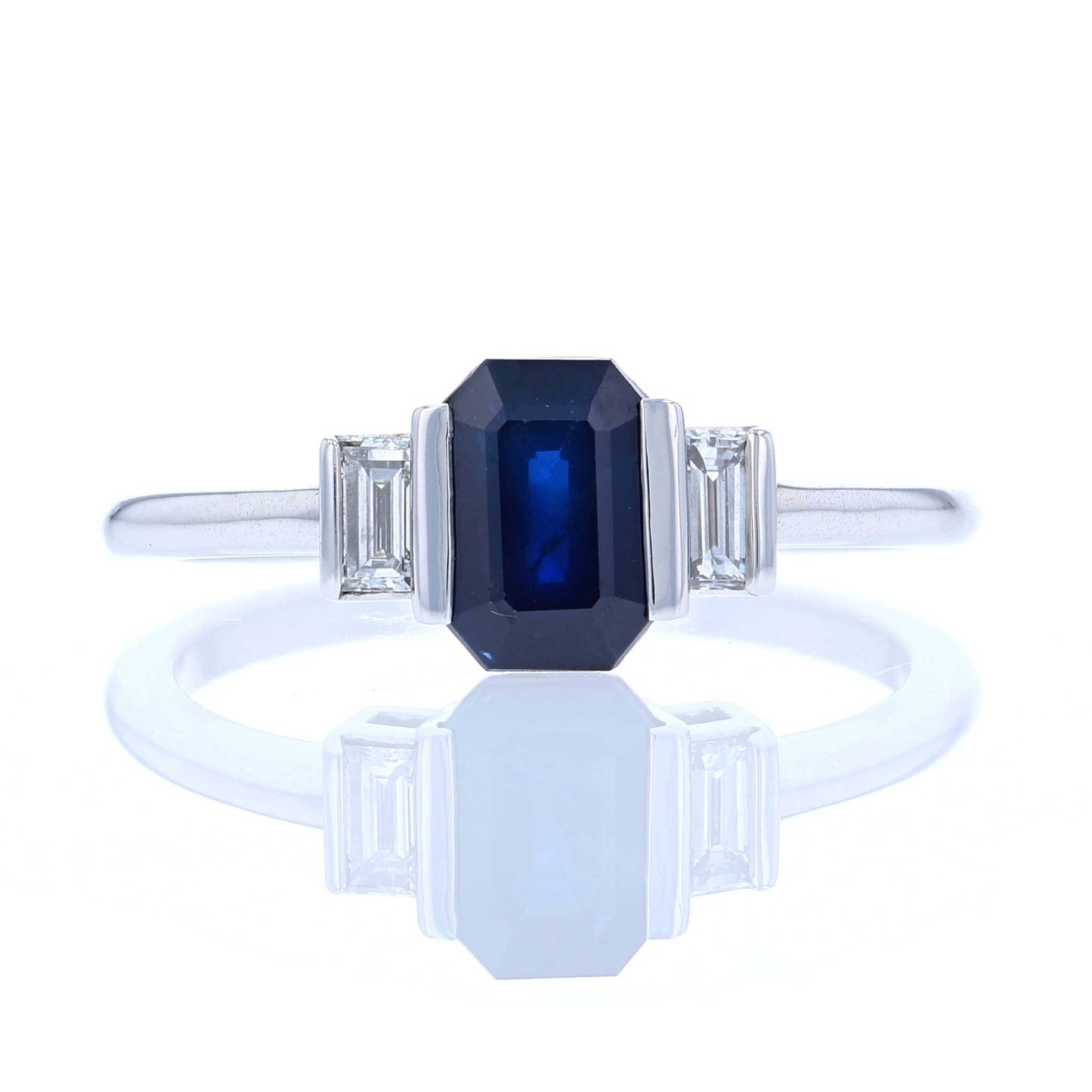 Sapphire & Diamond Emerald Cut Three Stone Ring