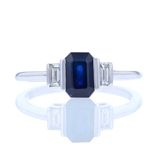 Sapphire & Diamond Emerald Cut Three Stone Ring