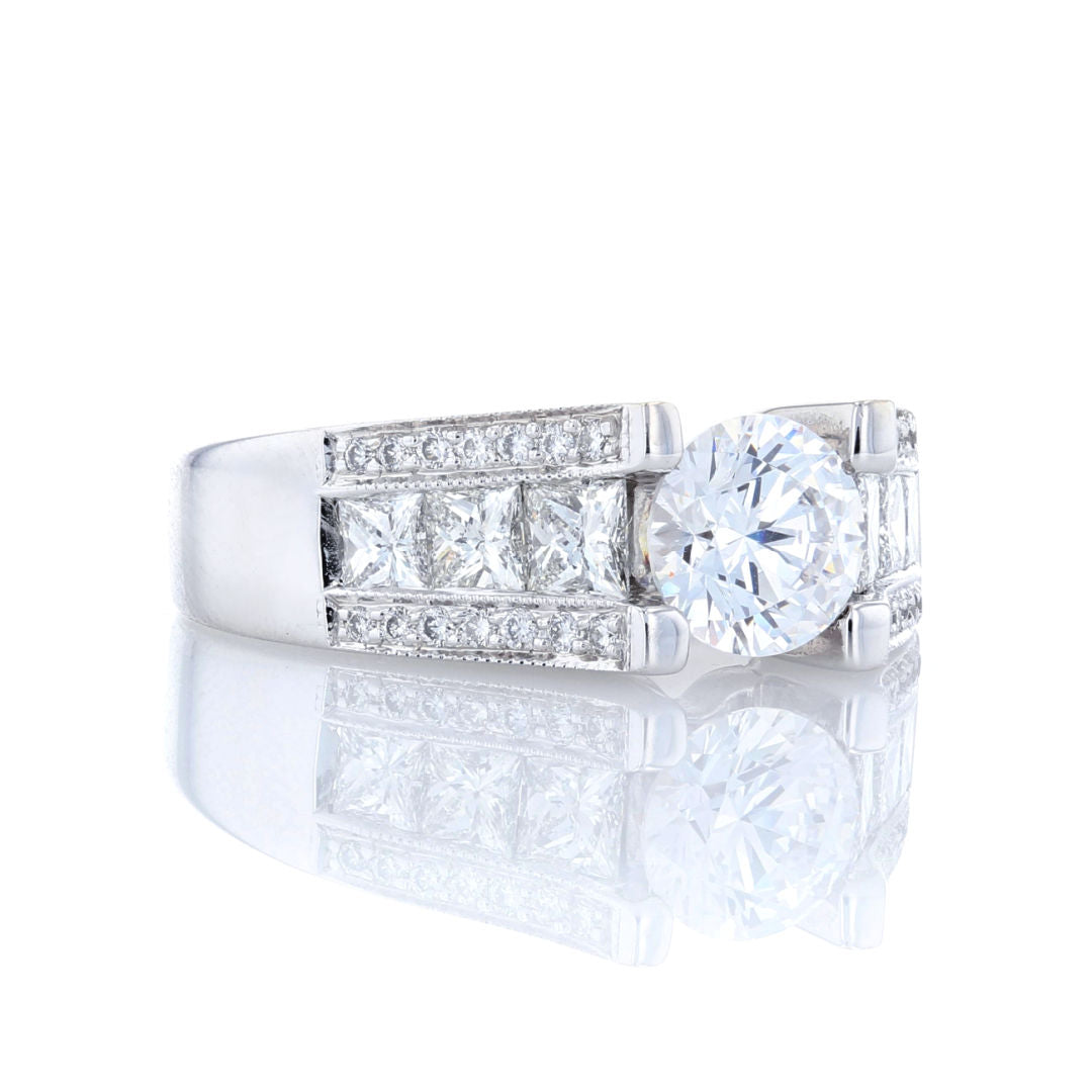 Princess Cut Side Diamond Engagement Ring