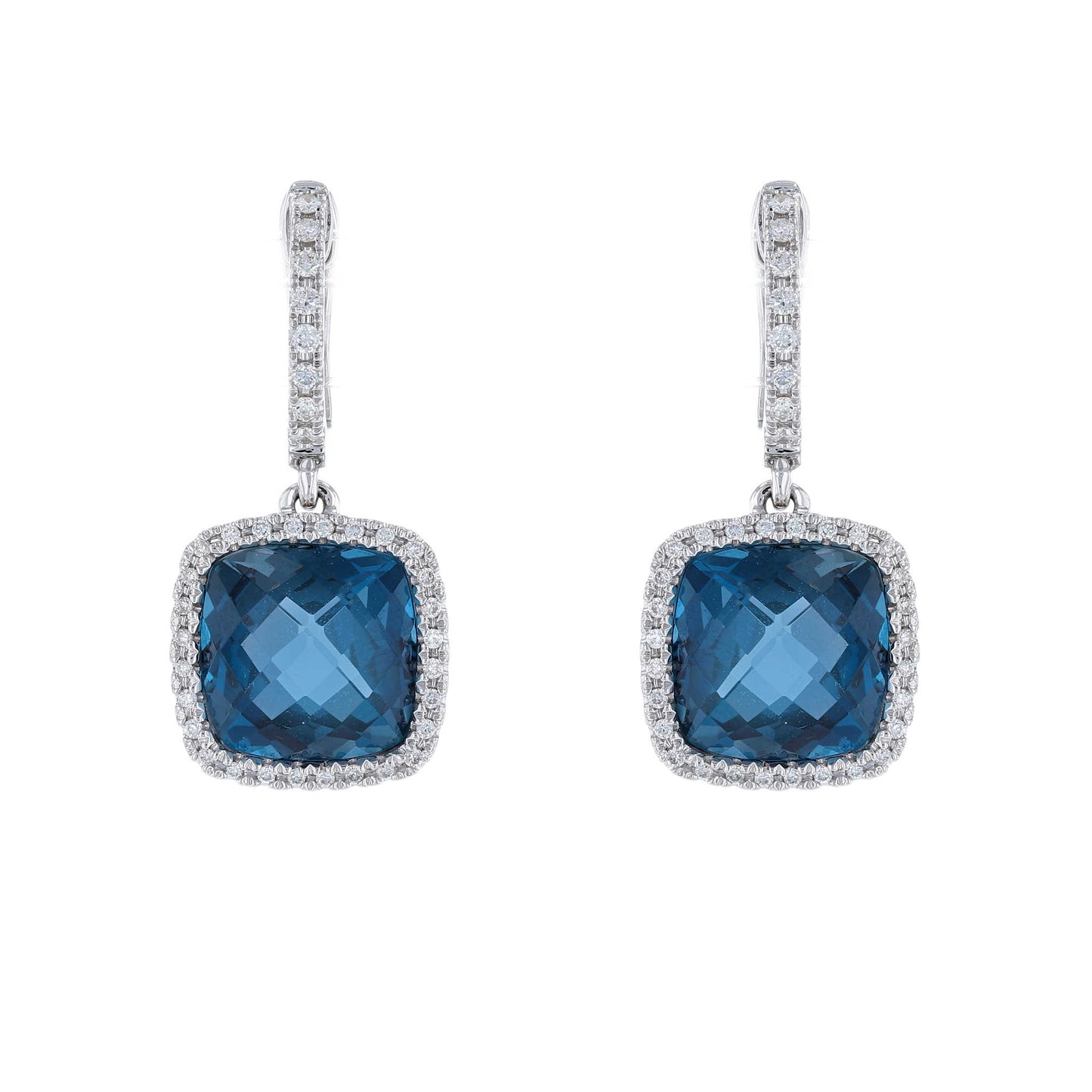 London Blue Topaz & Diamond Halo Earrings