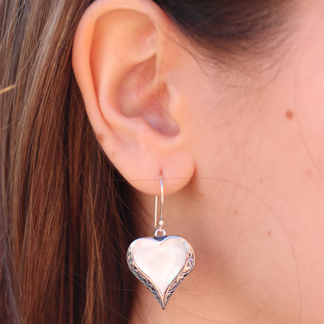 Mother of Pearl Heart Dangle Earrings
