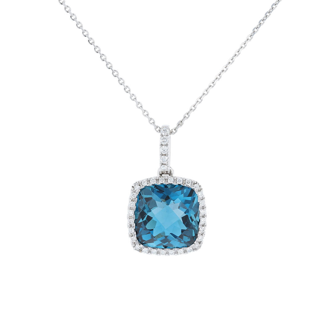 London Blue Topaz & Diamond Halo Pendant