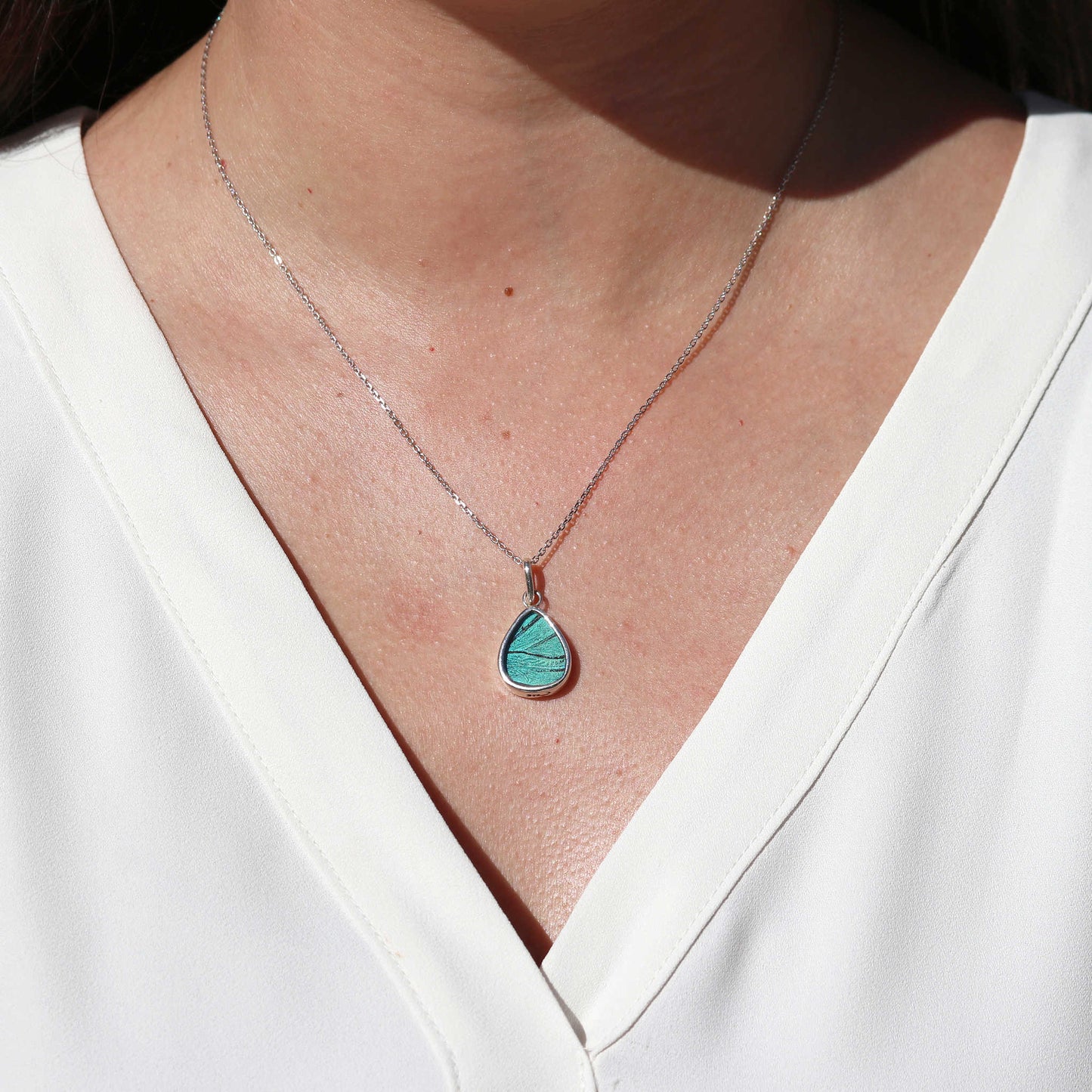 Prepona Butterfly Wing Round Drop Pendant