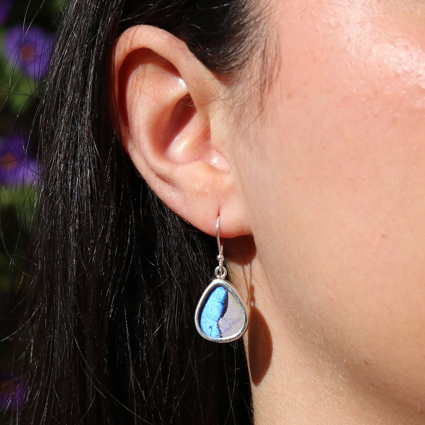 Blue Morpho Butterfly Wing Drop Earrings
